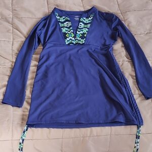 Reel Legends Blue Tunic with Vibrant Pattern
